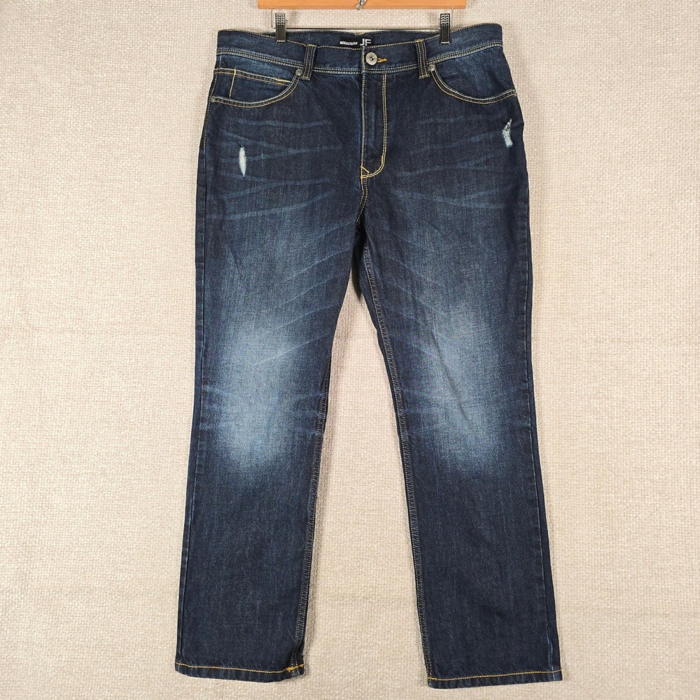 J. Ferrar Mens Slim Straight Distressed Dark Wash Denim Jeans 38x31 Blue